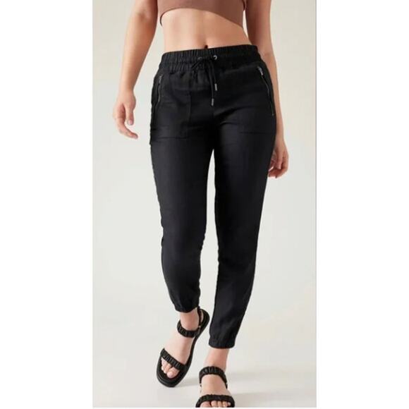 Athleta Cabo Linen Jogger Womens Size 10 Black Lightweight - Picture 1 of 10